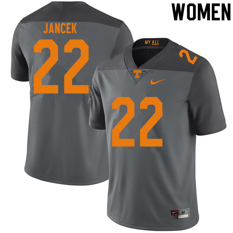 Women #22 Jack Jancek Tennessee Volunteers College Football Jerseys Sale-Gray